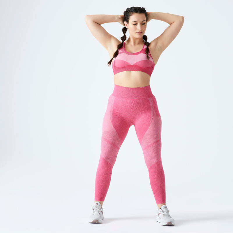 Sujetador top deportivo fitness sin costuras Mujer Domyos 560 rosa
