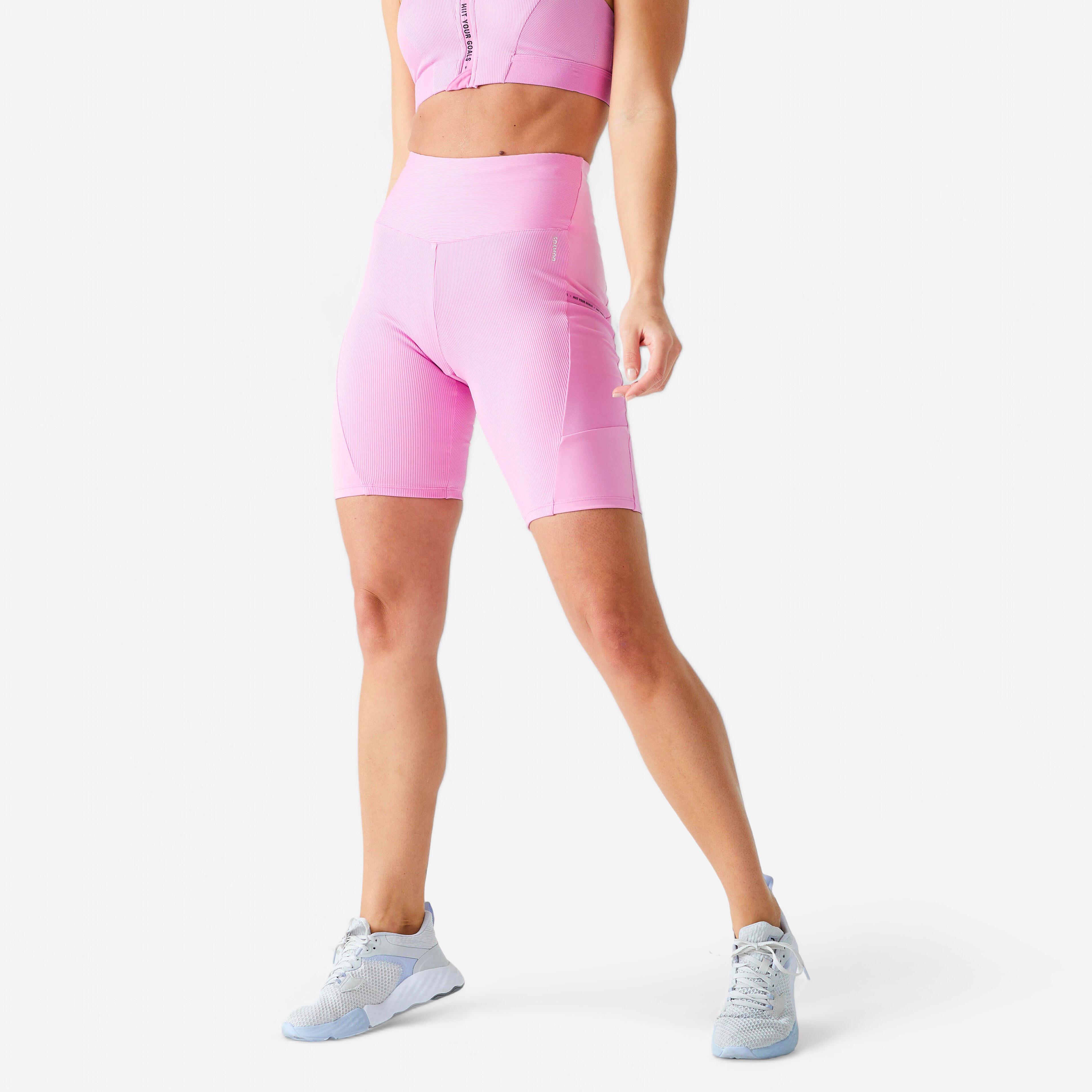 Women s Cardio Fitness Bike Shorts with Phone Pocket Pink