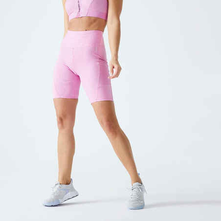 Women's Cardio Fitness Bike Shorts with Phone Pocket - Pink