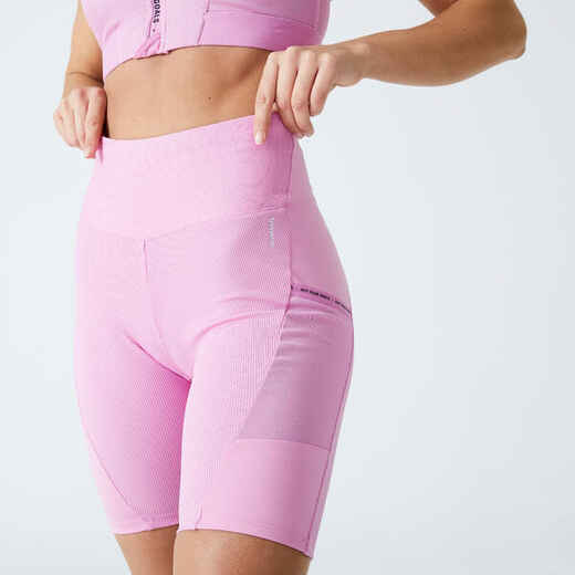 
      Moteriški kardiotreniruočių, kūno rengybos dviratininkų šortai su telefono kišene, rožiniai
  