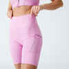 Naiste telefonitaskuga fitness-kardiotreeningu lühikesed püksid, roosad