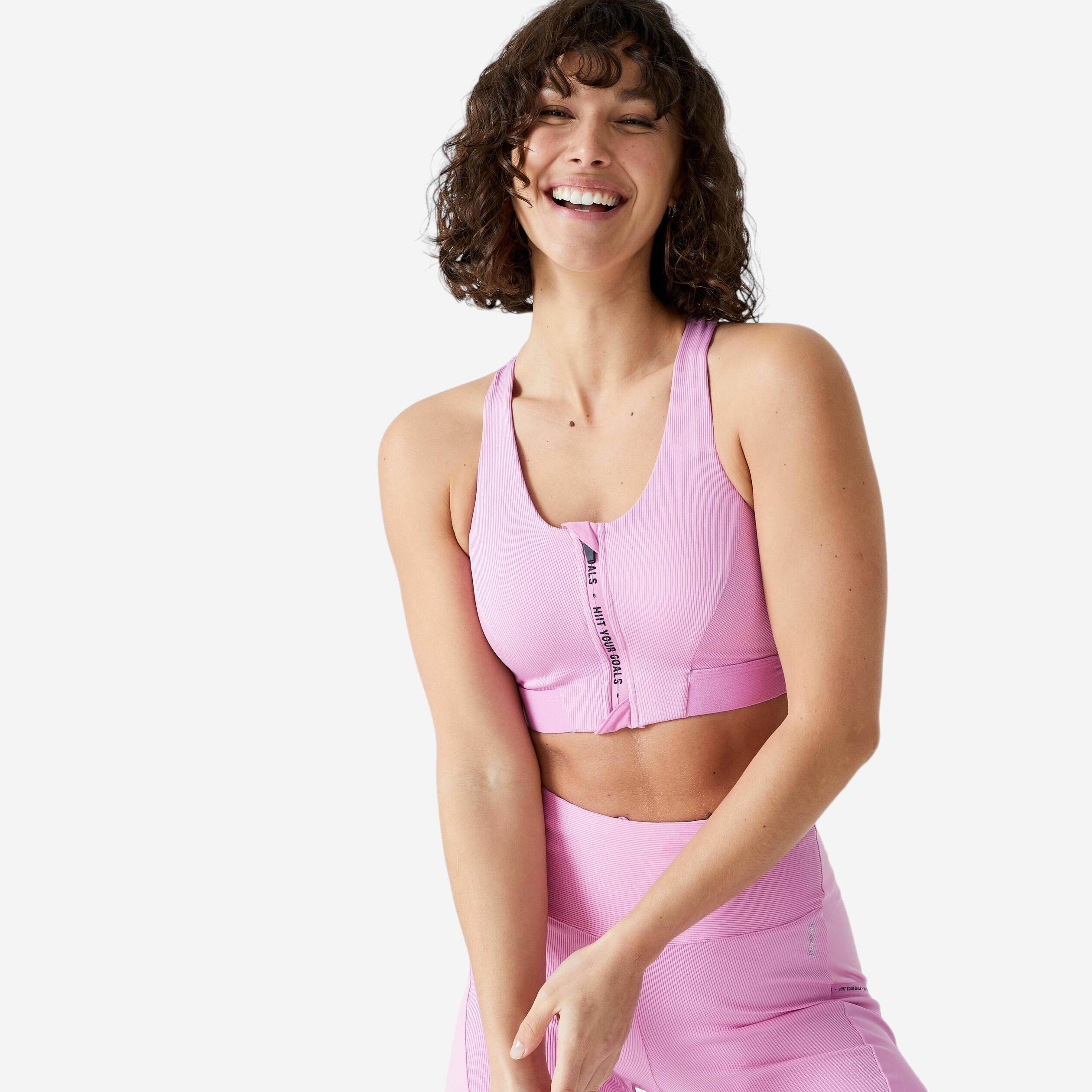 Sports Bra Medium Support with Zip  - Pink
