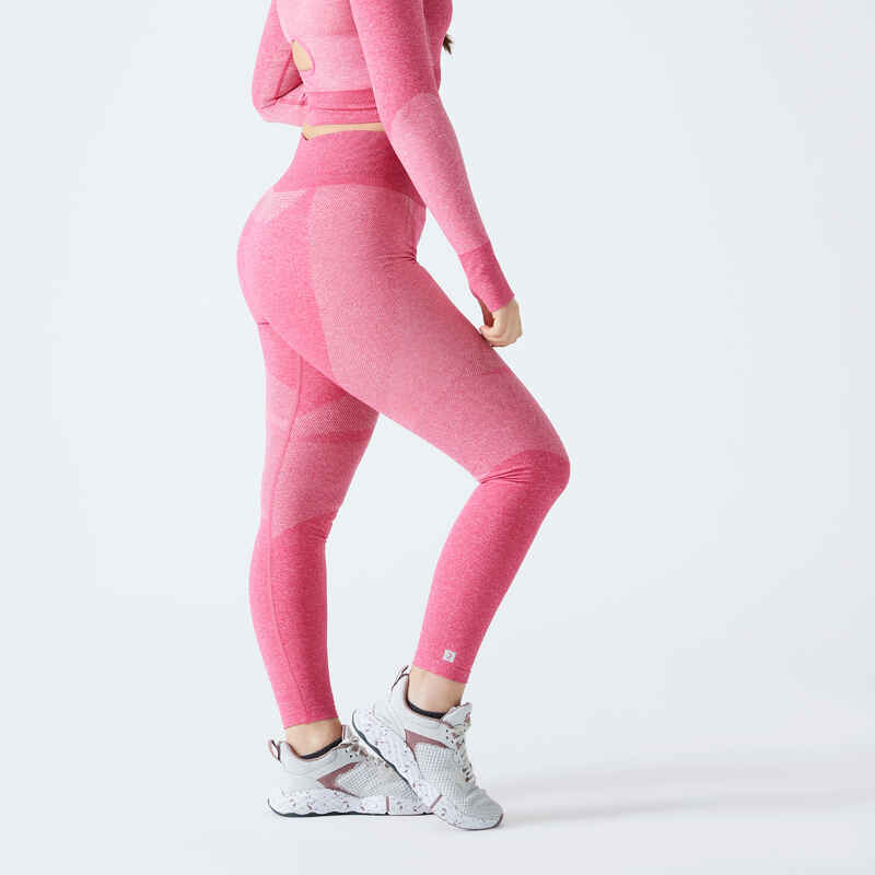Sportleggings Smartphonetasche hoher Taillenbund seamless - rosa