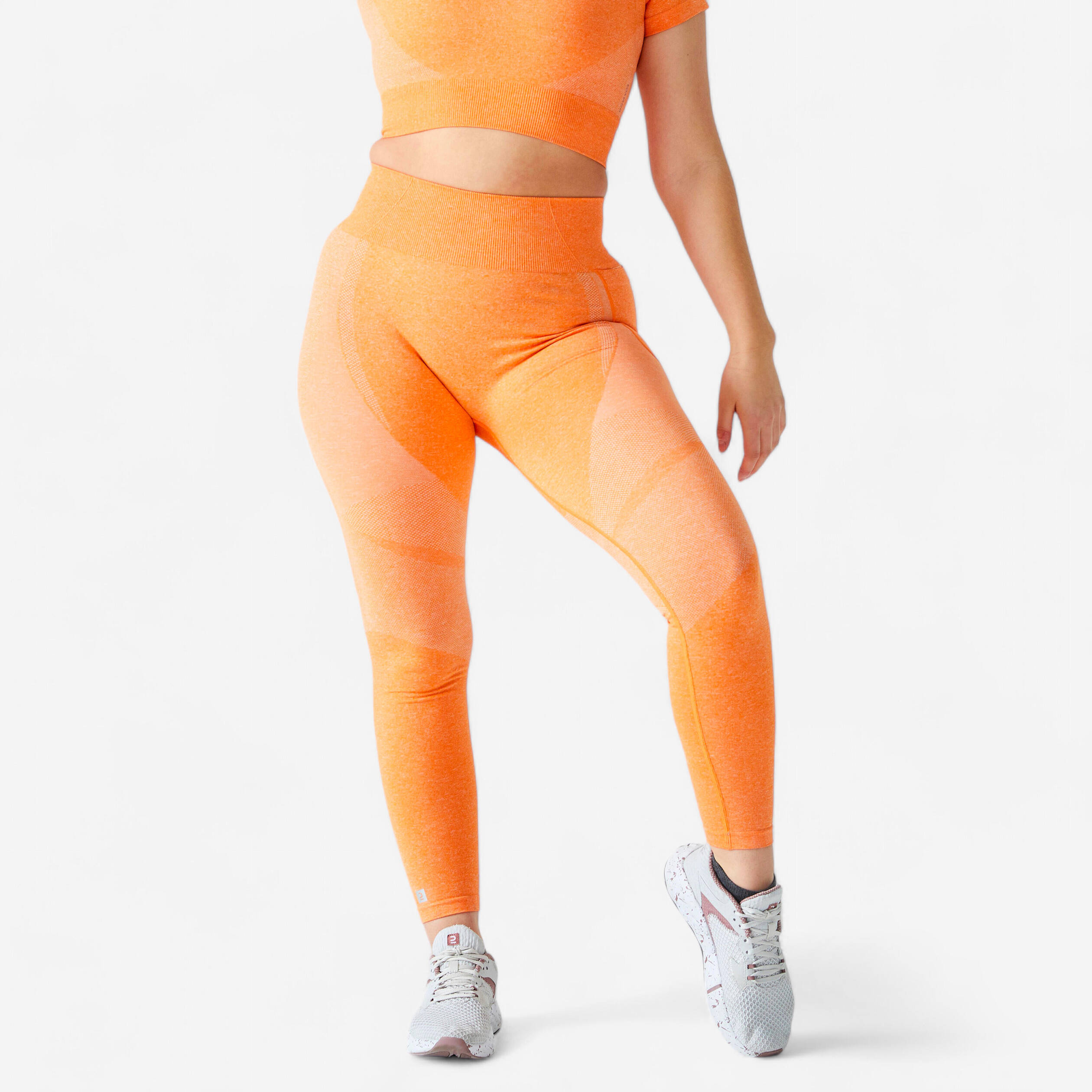 Women Gym Leggings Seamless High Waist with Phone Pocket - Orange