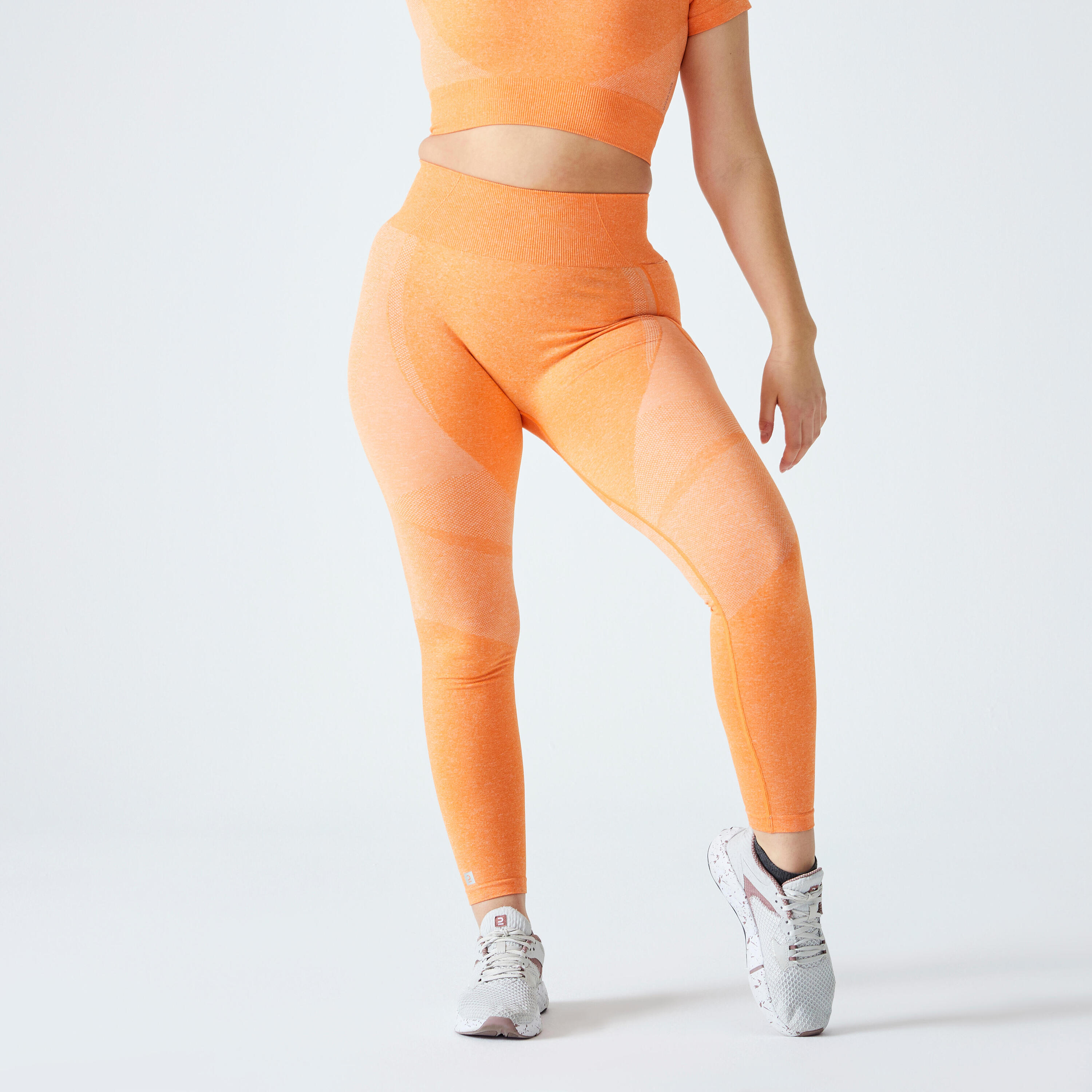 DOMYOS High-Waisted Seamless Fitness Leggings with Phone Pocket - Orange