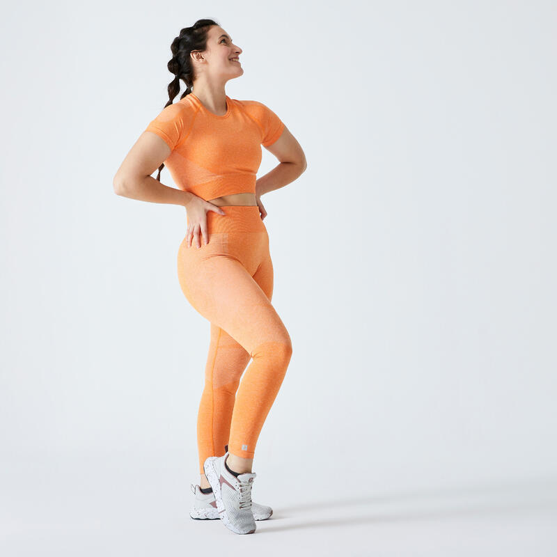 Legging poche téléphone taille haute Fitness Seamless Orange