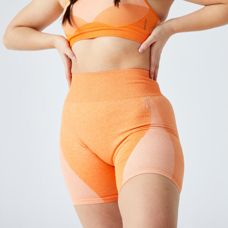 Dámské fitness kraťasy s vysokým pasem bezešvé oranžové