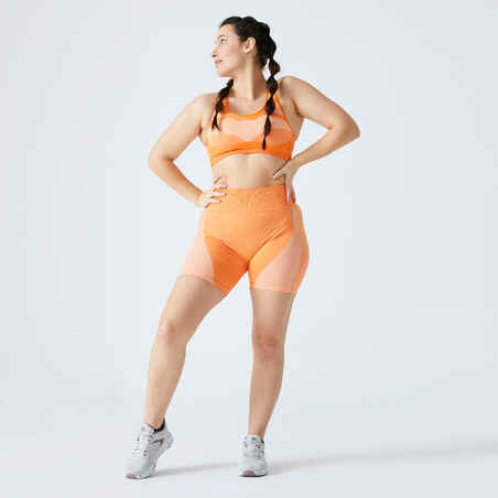Kratke biciklističke hlače za fitness visokog struka bešavne ženske narančaste
