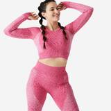 Long-Sleeved Cropped Seamless Fitness T-Shirt - Pink