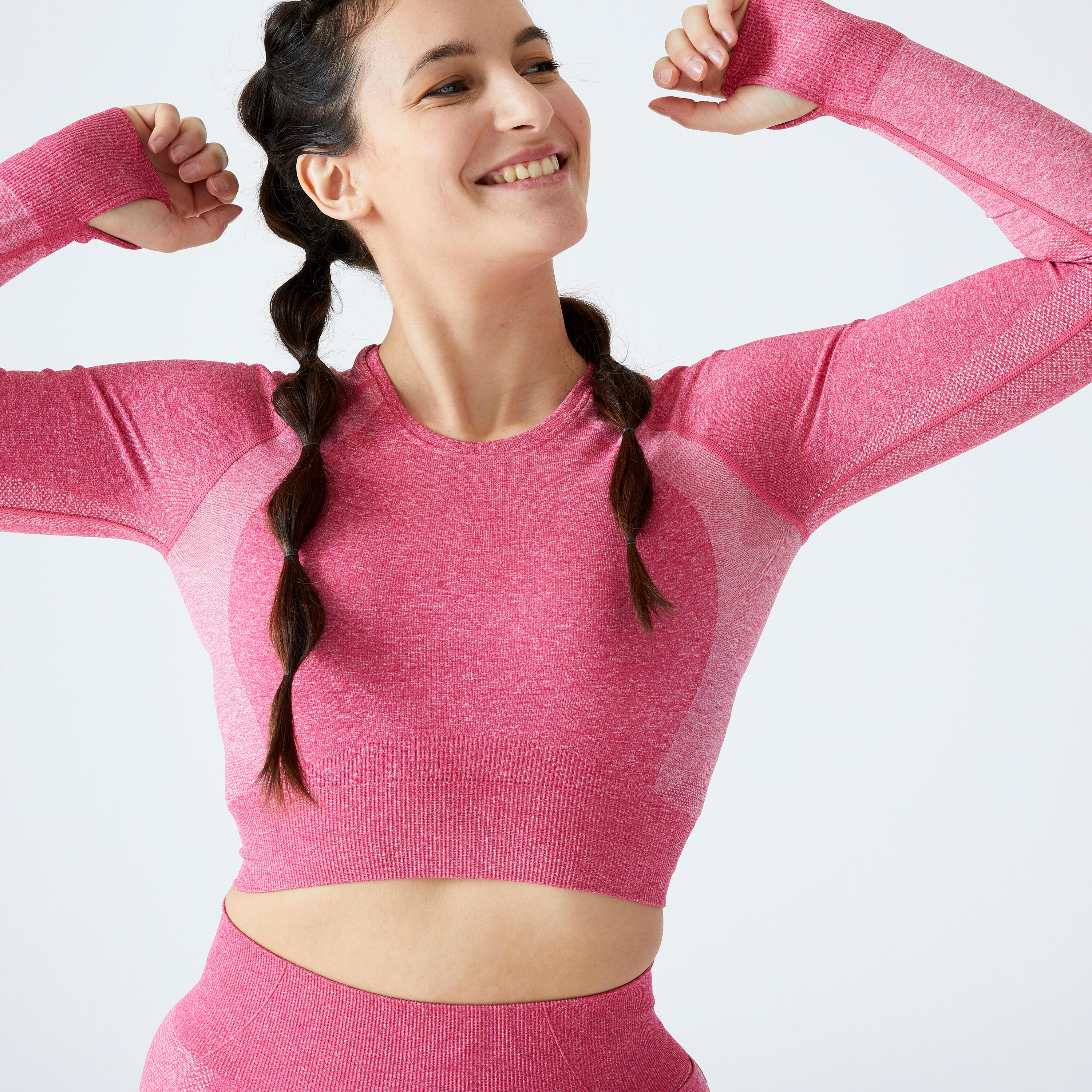 Long-Sleeved Cropped Seamless Fitness T-Shirt - Pink 5/5