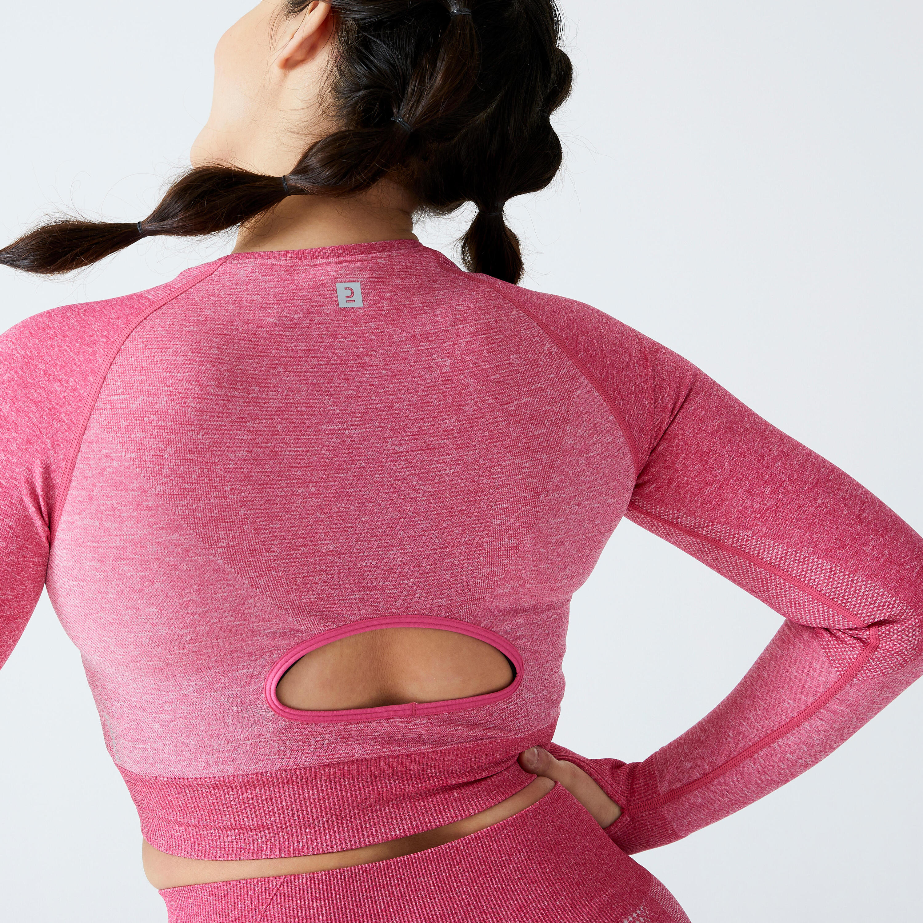 Long-Sleeved Cropped Seamless Fitness T-Shirt - Pink 3/5