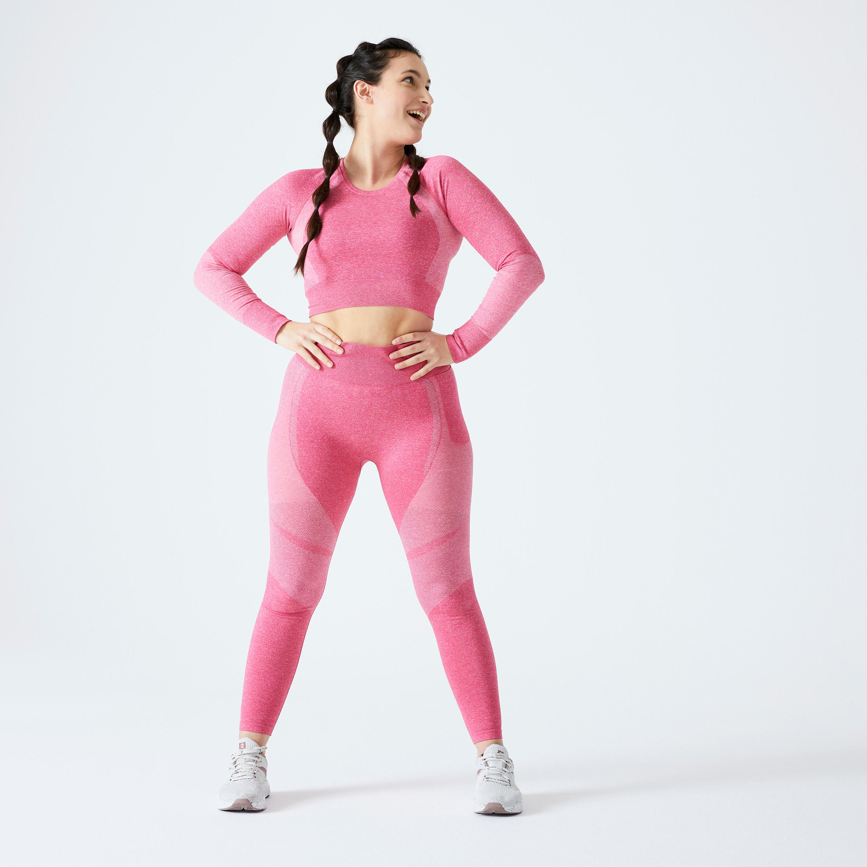 Long-Sleeved Cropped Seamless Fitness T-Shirt - Pink 2/5