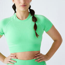 Camiseta fitness crop top sin costuras Mujer Domyos My Paradise verde