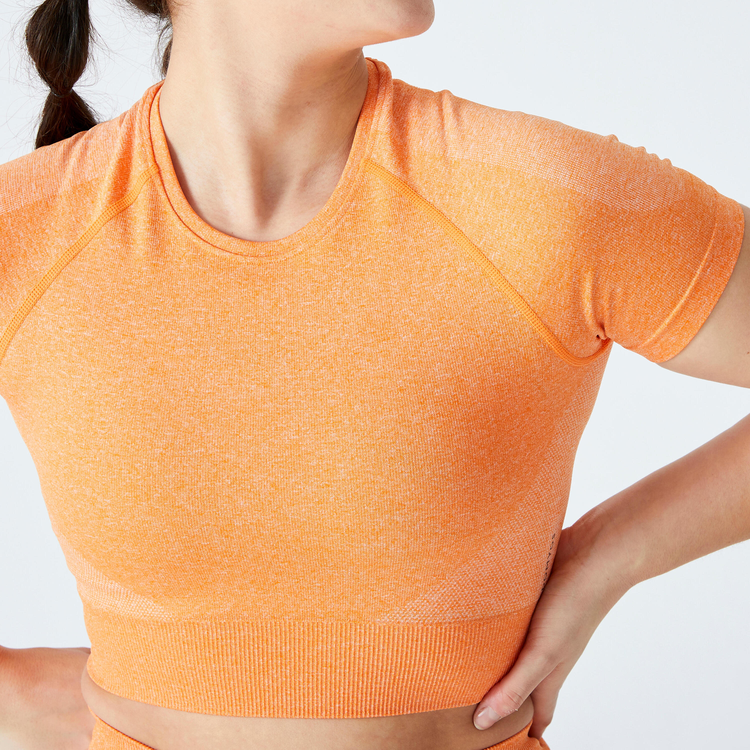 Seamless Short-Sleeved Cropped Fitness T-Shirt - Orange 3/5
