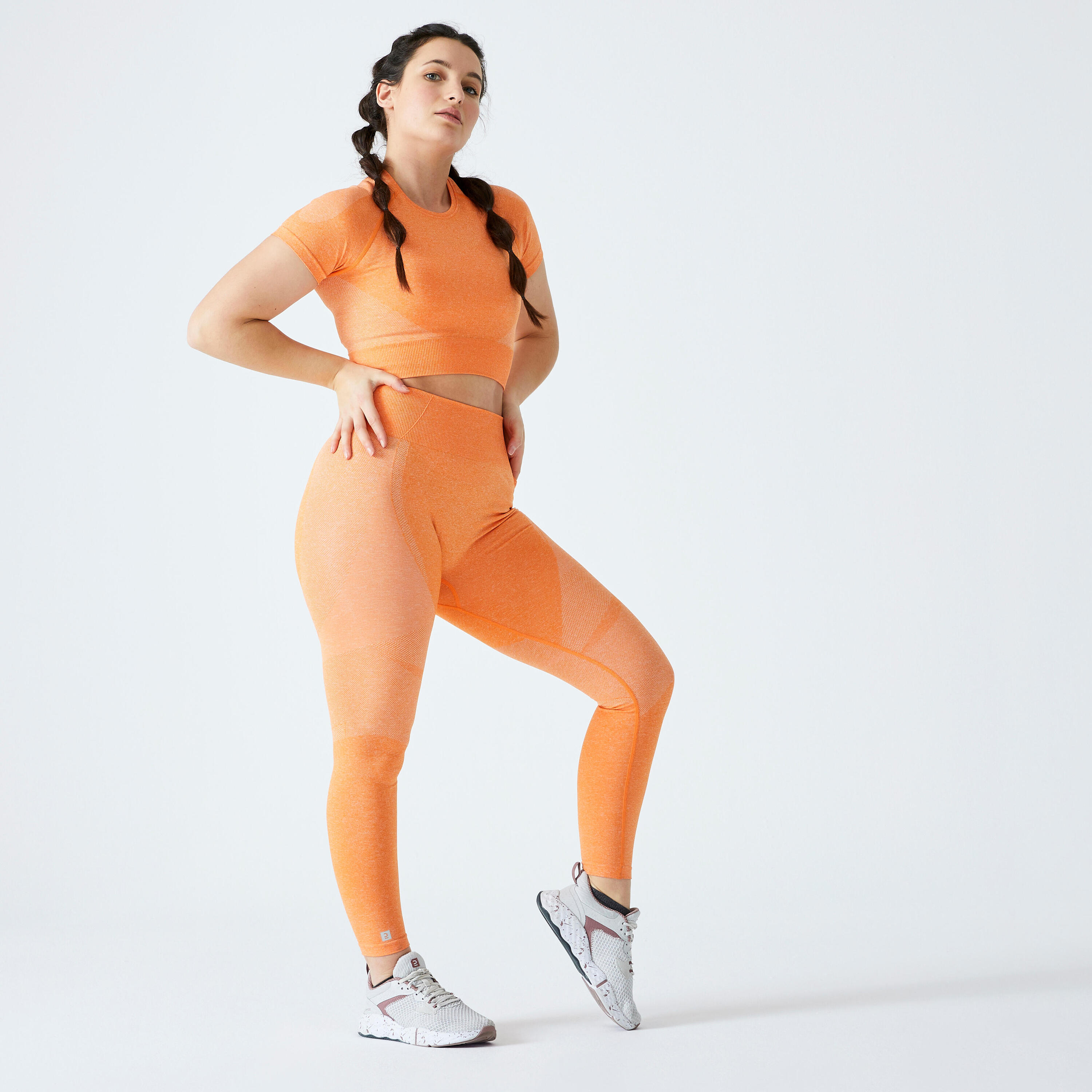 Seamless Short-Sleeved Cropped Fitness T-Shirt - Orange 2/5