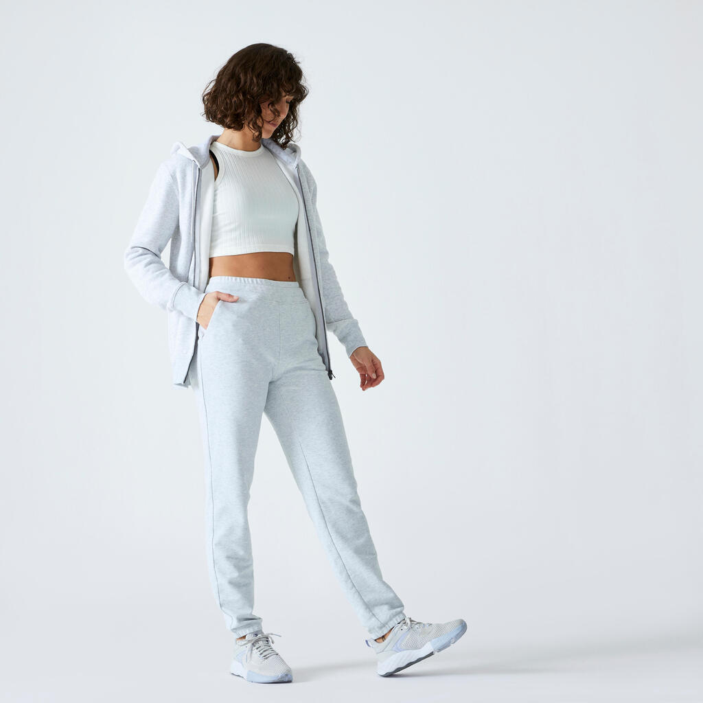 Women's Slim-Fit Fitness Jogging Bottoms 500 - Light Grey