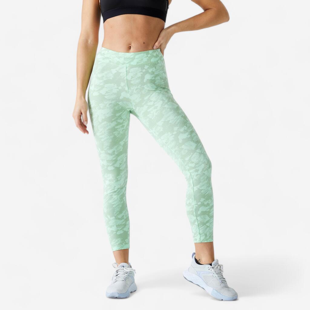 Women's Fitness 7/8 Leggings Fit+ 500 - Green Print