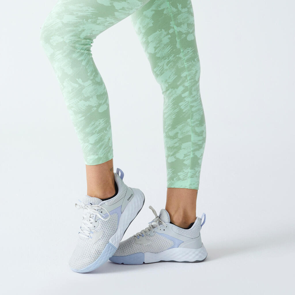 Women's Fitness 7/8 Leggings Fit+ 500 - Green Print