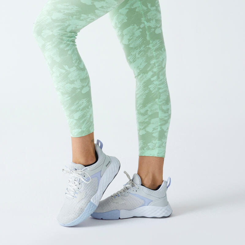 Leggings 7/8 donna fitness FIT+ 500 cotone verdi stampati