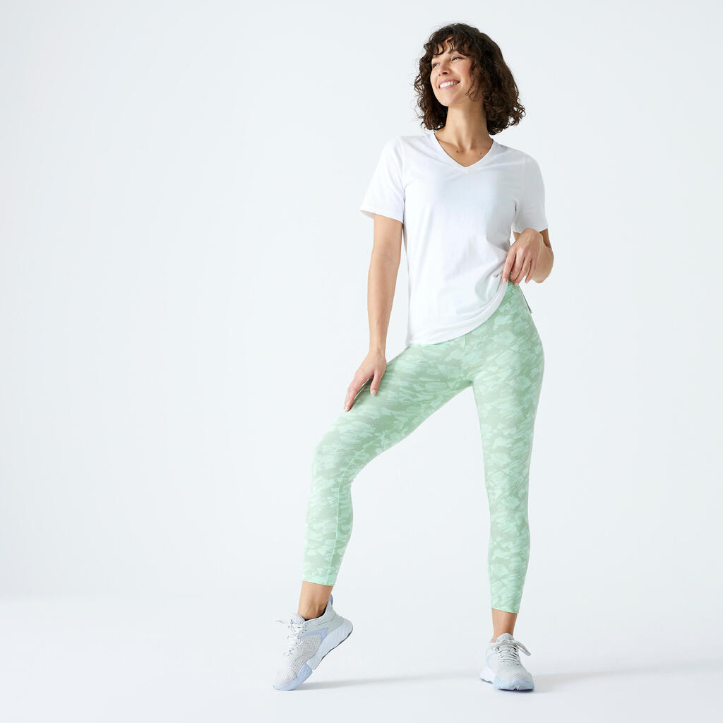 Women's Fitness 7/8 Leggings Fit+ 500 - Green Print