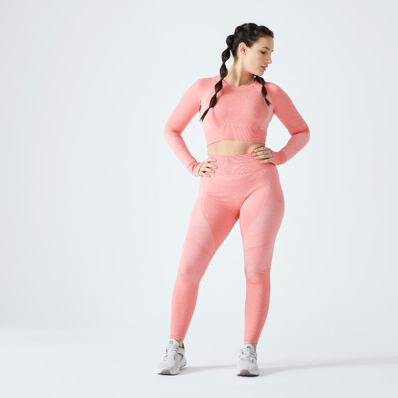 T-shirt Crop top manches longues Fitness seamless Rose