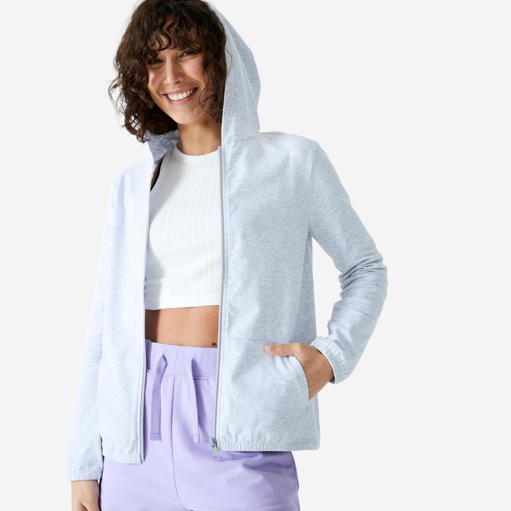 Chaqueta de fitness con capucha y bolsillos para Mujer Domyos 100 rosado pastel