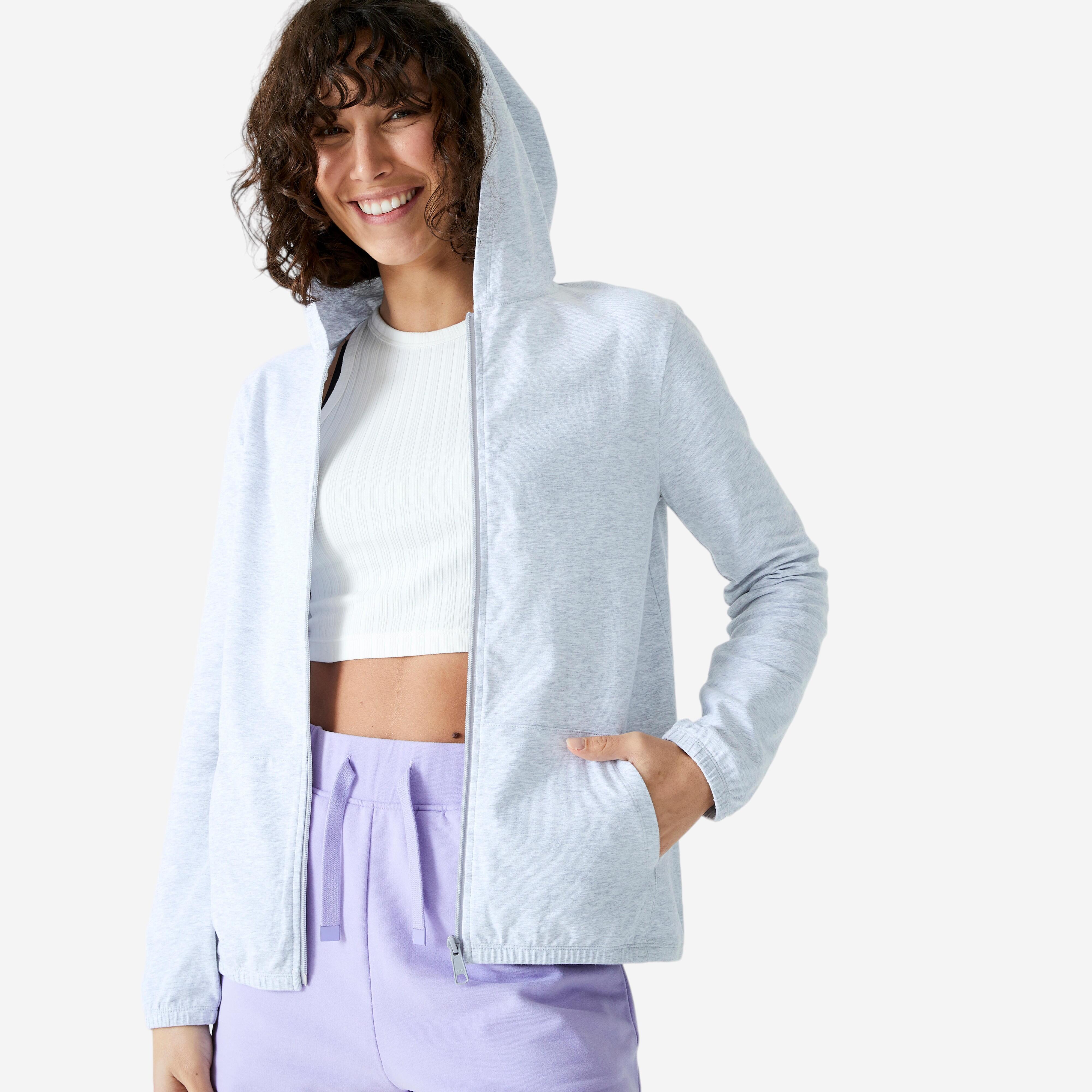 Felpa fitness con zip da donna - 100 grigio pallido