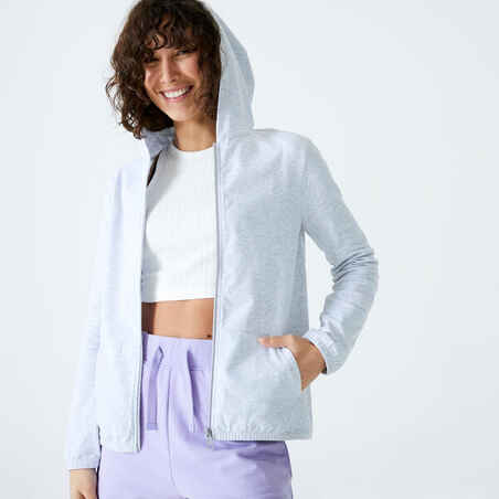 Women's Zip-Up Fitness Sweatshirt 100 - Light Grey