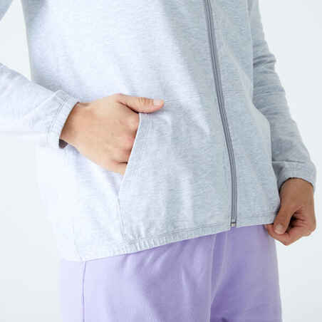Moteriškas kūno rengybos džemperis su užtrauktuku „100“, šviesiai pilkas