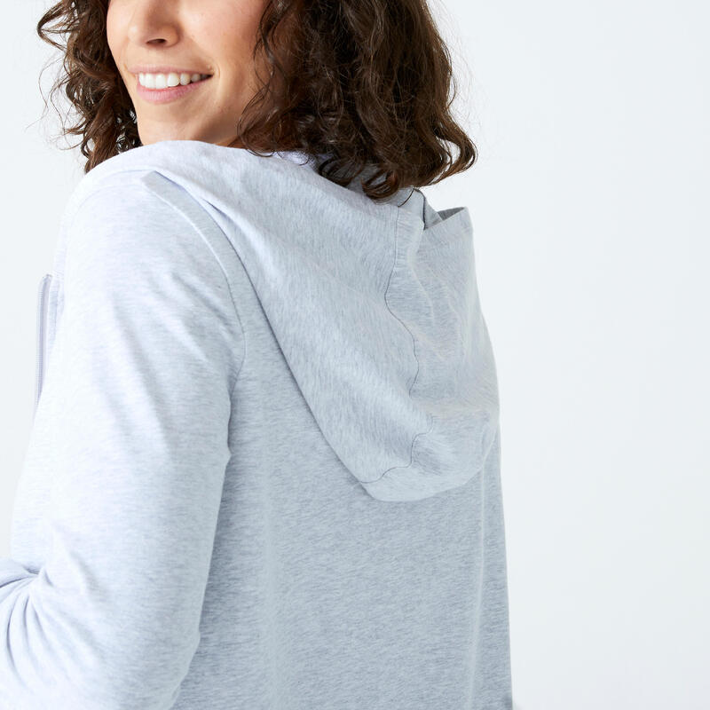 Sweat Zippé Fitness Femme - 100 Gris Pale