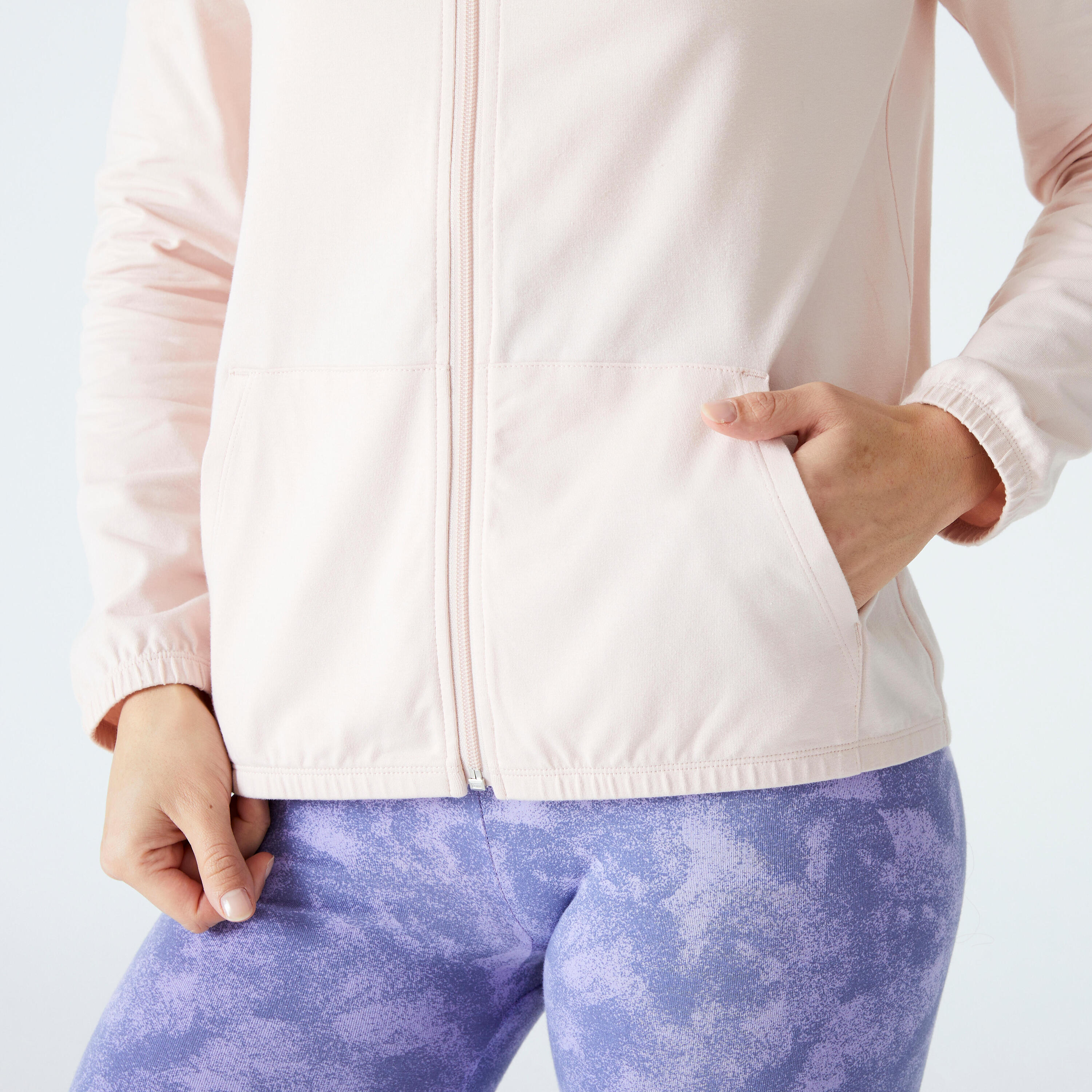 Women's Zip-Up Fitness Sweatshirt 100 - Pink Quartz 5/5