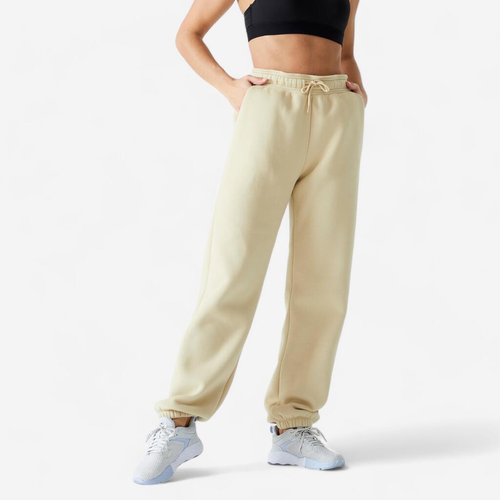 Women's Loose-Fit Fitness Jogging Bottoms 520 - Beige