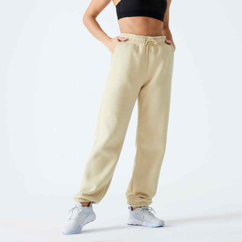 Pantaloni donna fitness 520 loose misto sintetico beige