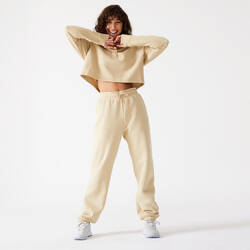 Women's Loose-Fit Fitness Jogging Bottoms 520 - Beige