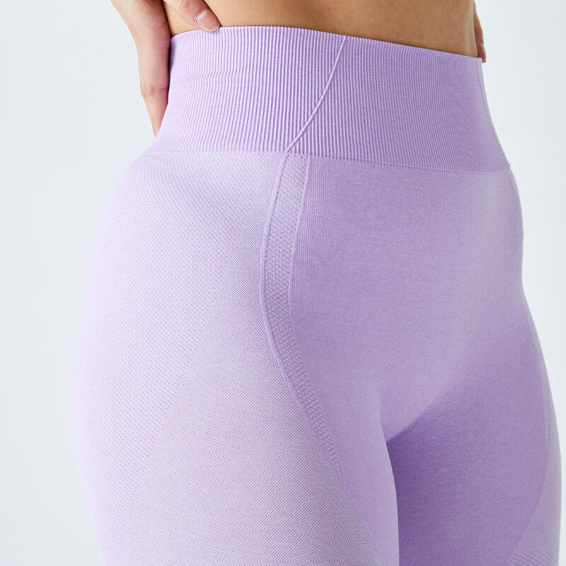 Leggings mit hoher Taille und Smartphonetasche Fitness seamless Damen - violett
