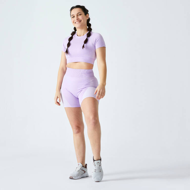 Fitness High-Waisted Seamless Bike Shorts - Purple