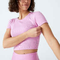 Camiseta Crop Top Fitness Cardio Mujer Rosa Manga Corta
