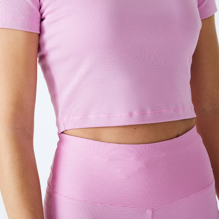 Women's Cardio Fitness Short-Sleeved Cropped T-Shirt - Pink