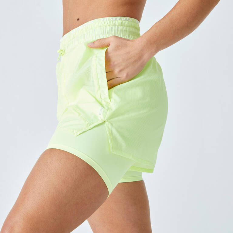 Women's 2-in-1 Fitness Cardio Shorts - Yellow