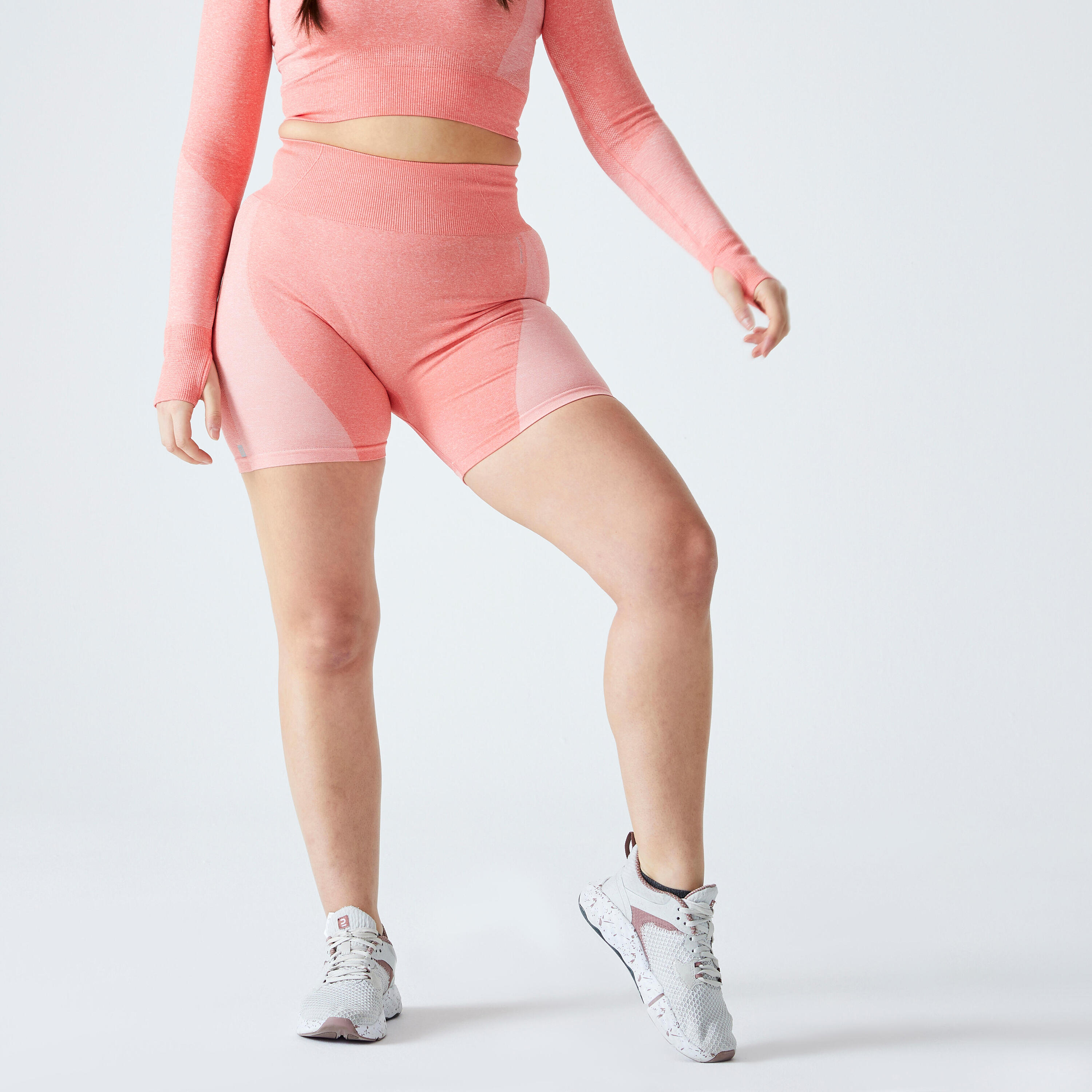 High-Waisted Seamless Fitness Cycling Shorts - Pink 1/6