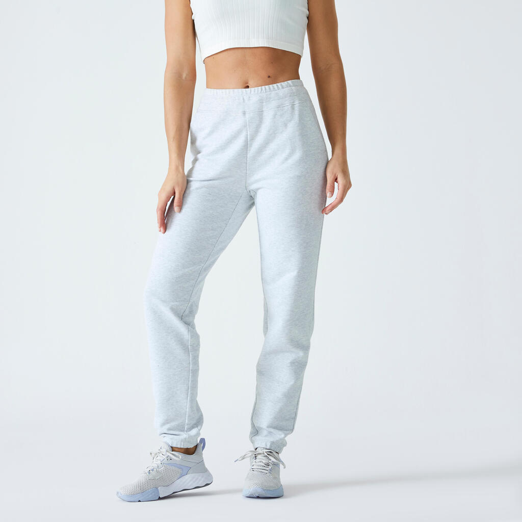 Women's Slim-Fit Fitness Jogging Bottoms 500 - Light Grey