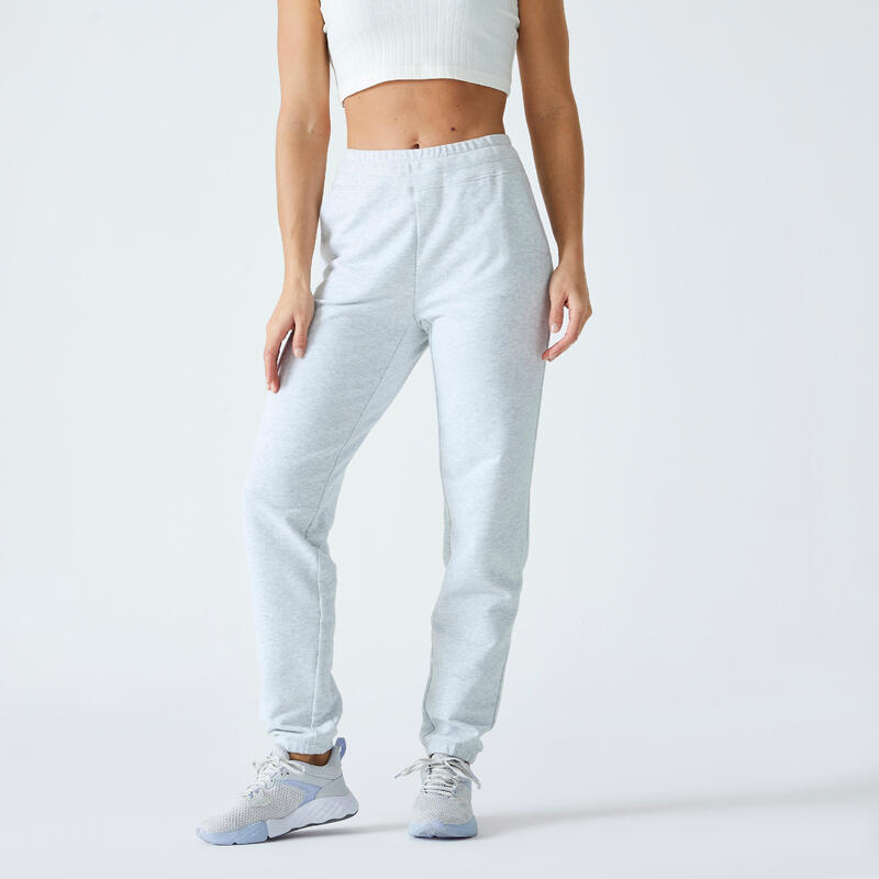 Joggingbroek voor fitness dames slim fit 500 lichtgrijs