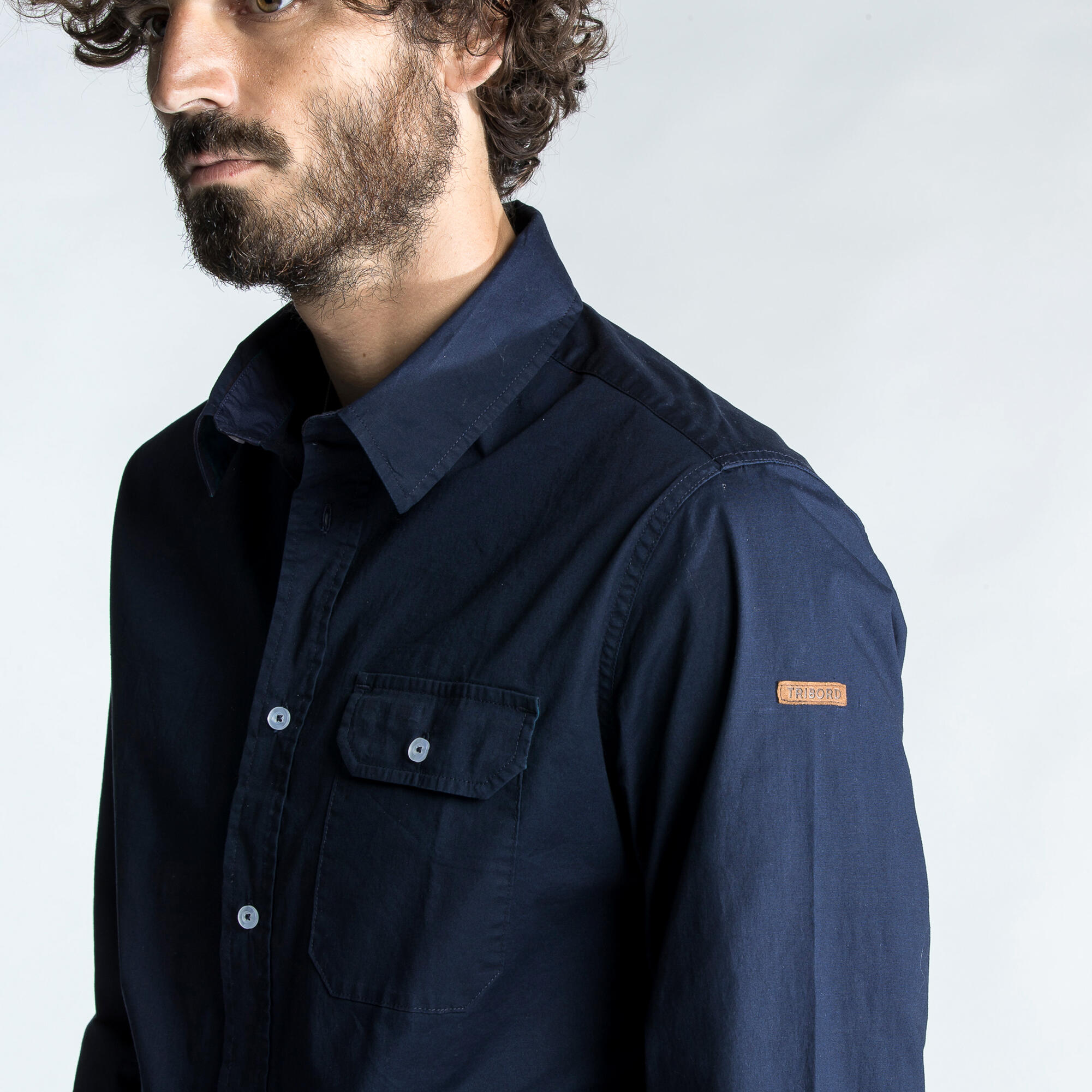 Men's Sailing Long Sleeve Shirt 100 - Navy Blue 7/8