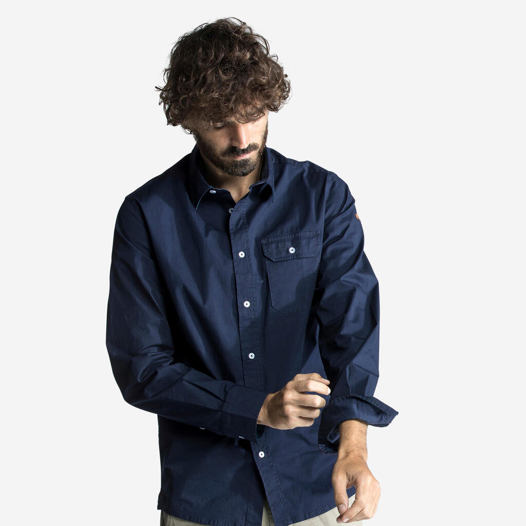 Men's Sailing Long Sleeve Shirt 100 - Navy Blue