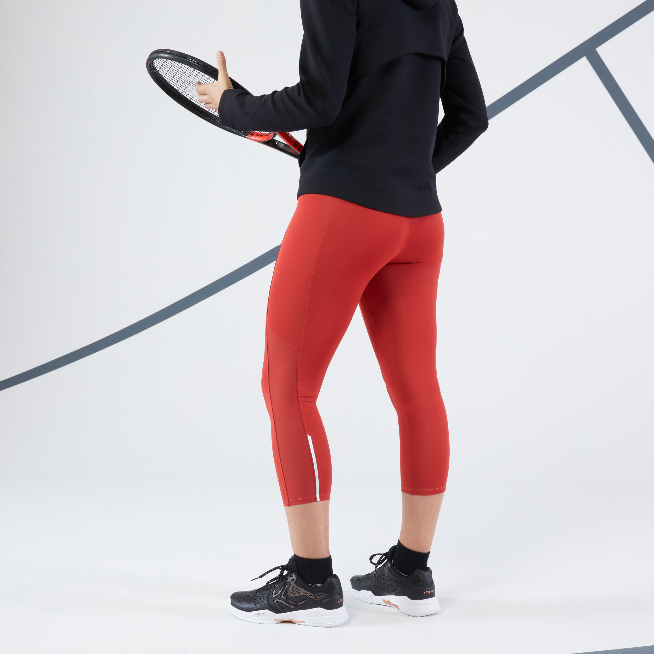 Women's Tennis Quick-Dry Cropped Leggings Hip Ball - Brick Red 5/9