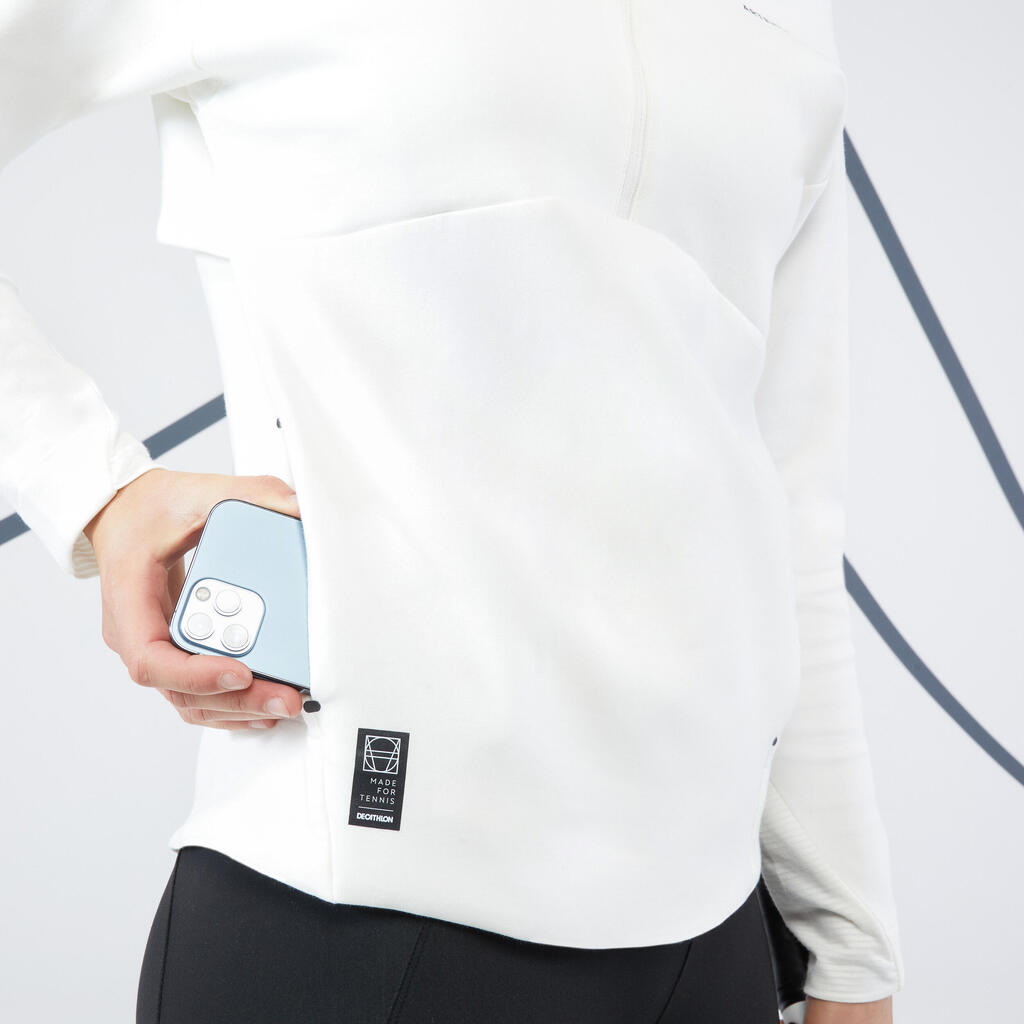 Sweat tennis à capuche demi zip dry soft - Dry 900 blanc cassé