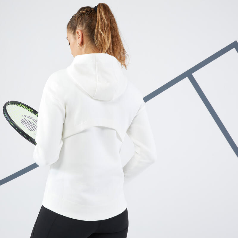 Tennissweater met capuchon voor dames Dry 900 gebroken wit