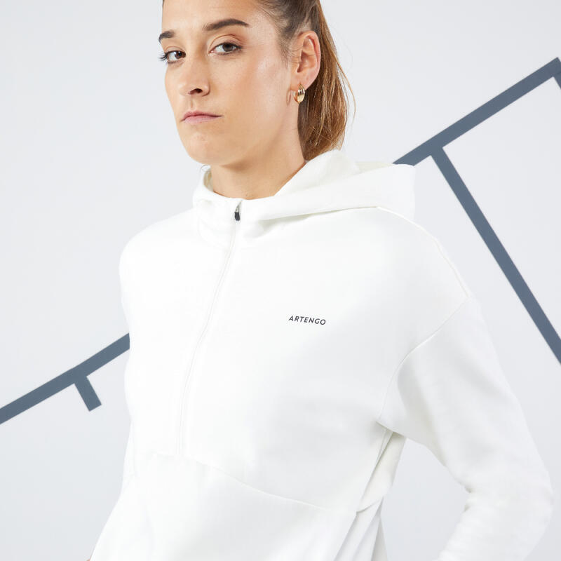 Sweat tennis à capuche demi zip dry soft - Dry 900 blanc cassé