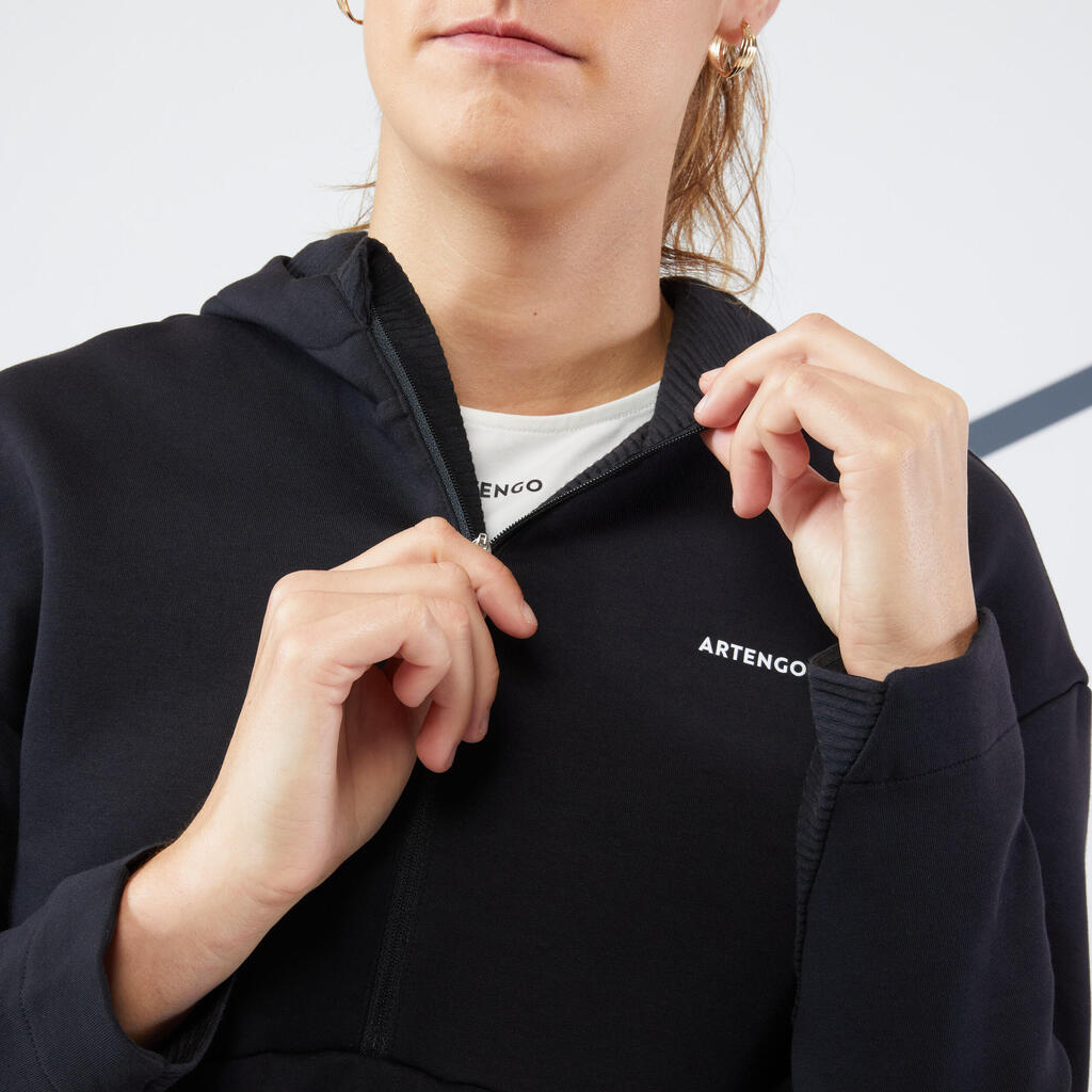 Damen Tennis Sweatshirt Kapuze - Dry 900 graugrün