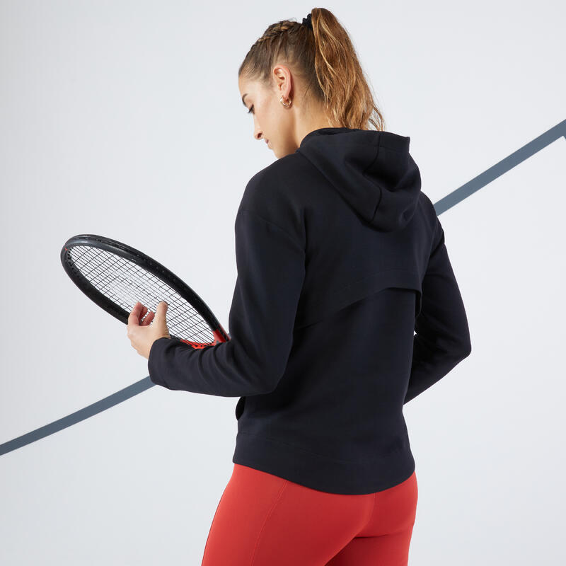 Damen Tennis Sweatshirt Kapuze - Dry 900 schwarz